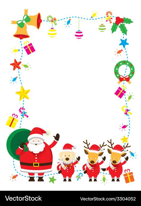 Santa with dog and reindeer border Royalty Free Vector Image