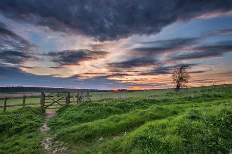 Beautiful English Countryside Landscape Over Fields At Sunset ...