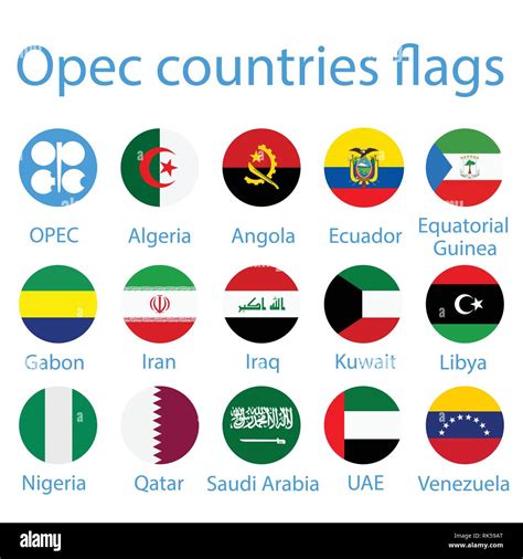 Vector illustration icon set, collection of OPEC members countries ...