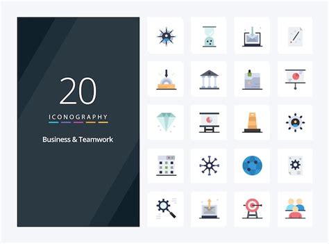 Premium Vector | 20 business and teamwork flat color icon for ...