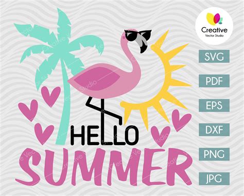 Hello Summer Flamingo SVG | Creative Vector Studio