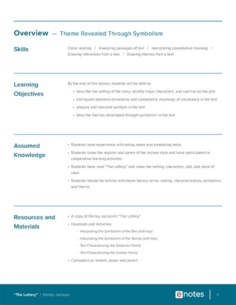 The Lottery Themes Lesson Plan - eNotes.com