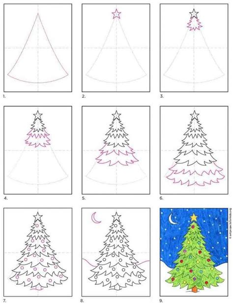 Easy How to Draw a Christmas Tree Tutorial Video and Christmas Tree Coloring Page | Christmas ...