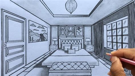 How to Draw a Bedroom using 1-Point Perspective Step-by-step | 1 point perspective, Perspective ...