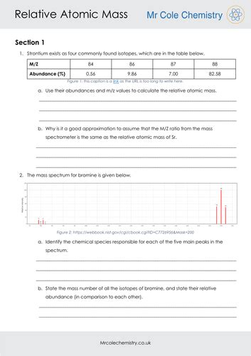 Relative Atomic Mass Worksheet | Teaching Resources