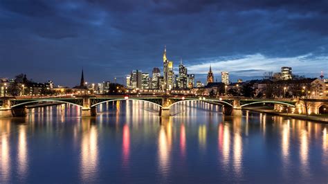 germany, Houses, Rivers, Bridges, Night, Street, Lights, Frankfurt ...