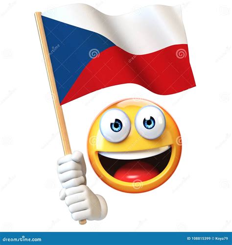 Emoji Holding Czech Flag, Emoticon Waving National Flag of Czech Republic 3d Rendering Stock ...