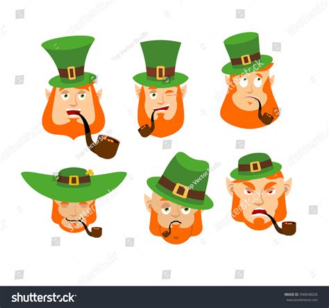 Leprechaun Emoji Set Happy Sad Angry Stock Vector (Royalty Free ...