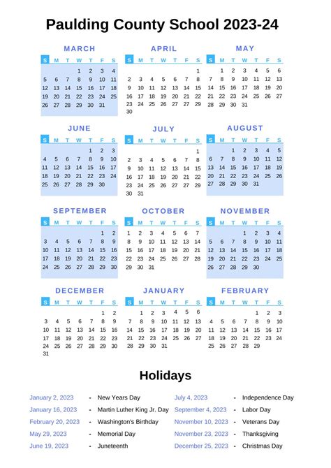 Paulding County Schools Calendar [PCS] 2023-24 with Holidays