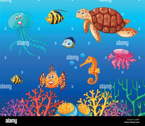 Sea animals swimming under the ocean illustration Stock Vector Image & Art - Alamy