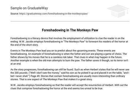 ⇉Foreshadowing in The Monkeys Paw Essay Example | GraduateWay