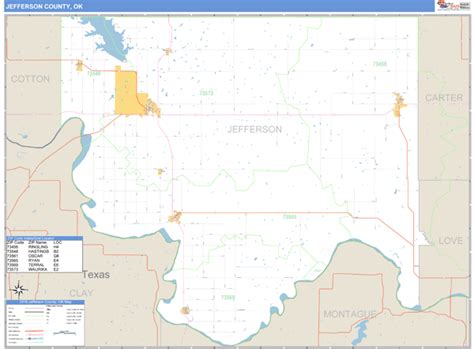 Jefferson County, Oklahoma Zip Code Wall Map | Maps.com.com