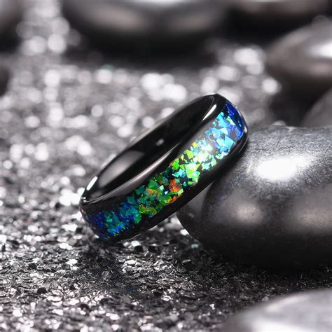 King Will NATURE Mens 6mm Black Ring Inlaid with Shining Blue-Green Fr – King Will Rings