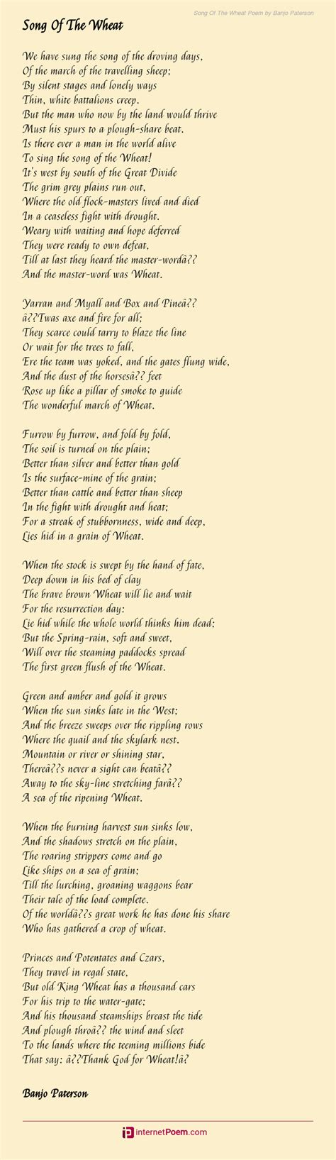 Song Of The Wheat Poem by Banjo Paterson