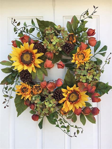 Autumn Elegance Yellow Sunflower Summer Wreath for Front Door Wreaths Indoor Outdoor Fall Year ...