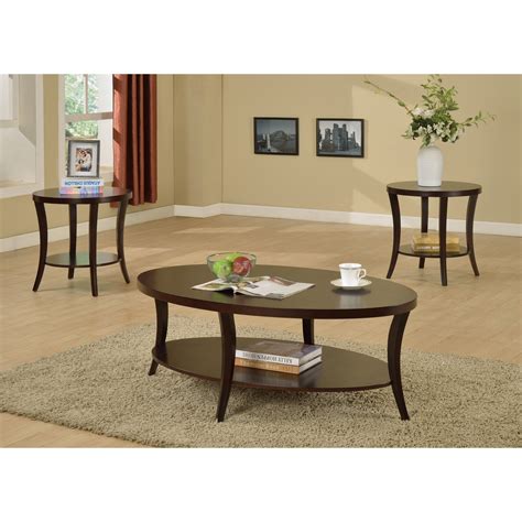 Roundhill Perth 3-Piece Espresso Oval Coffee Table with End Tables Set ...