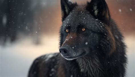 Premium Photo | Black wolf in snow