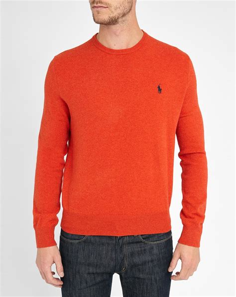 Polo ralph lauren Orange Lambswool Round-neck Sweater in Orange for Men ...