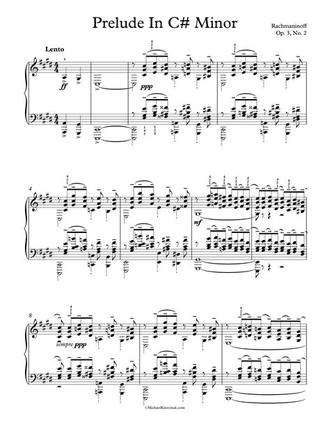 Free Piano Sheet Music – Prelude In C# Minor Op. 3, No. 2 ...