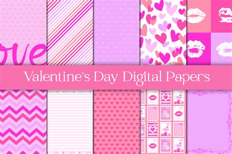 Pink Valentine's Day Scrapbook Paper Graphic by Patterns for Dessert ...