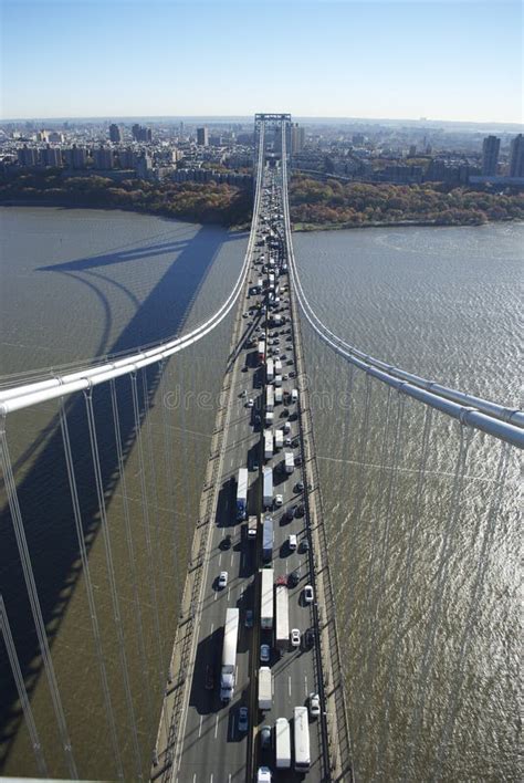 Aerial View of Vehicles Crossing the George Washington Bridge Stock Image - Image of rush ...