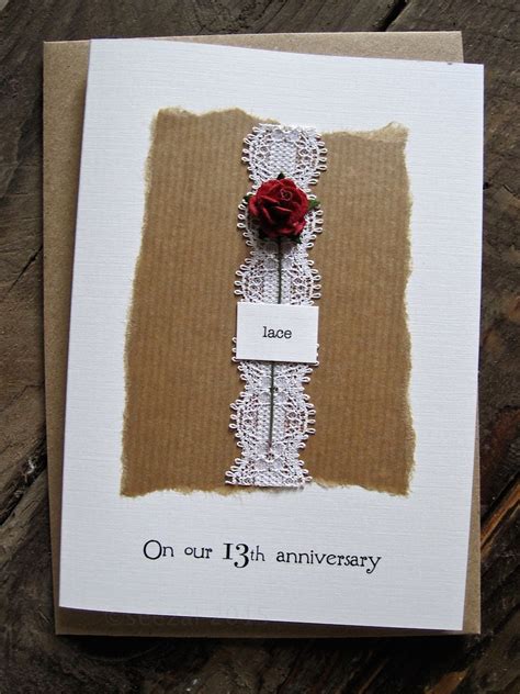 13th Anniversary Keepsake Card LACE. Lace with a Single Red