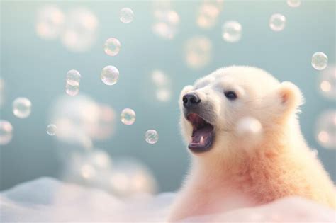 Premium AI Image | A friendly polar bear cub blowing bubbles Colored outlines simple shading ...