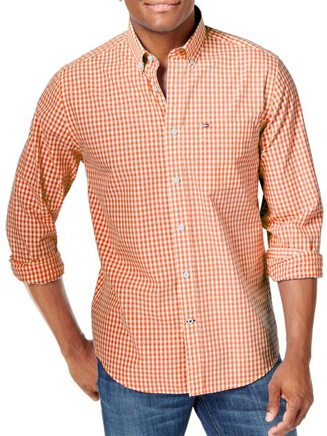 Tommy Hilfiger - Tommy Hilfiger Mens Orange Checked Button Down Shirt - Walmart.com - Walmart.com