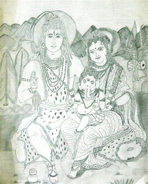 Shiv Parvati Pencil Sketch