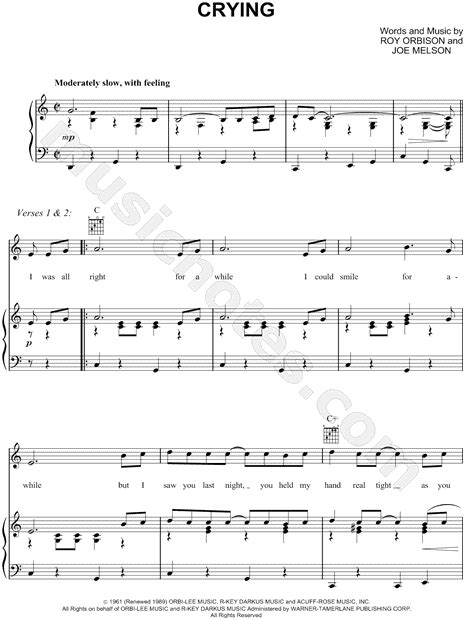 Roy Orbison "Crying" Sheet Music in C Major - Download & Print - SKU: MN0065823