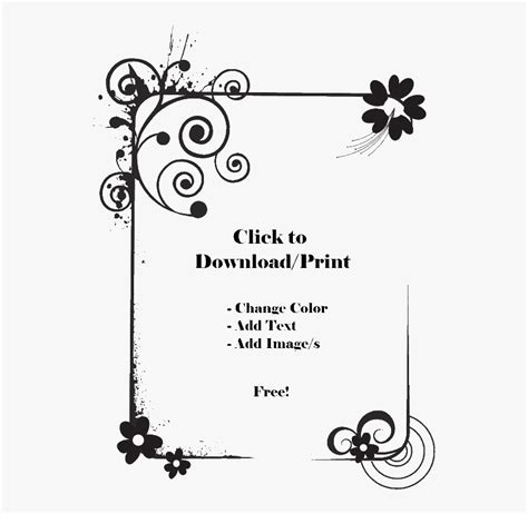 Printable Flower Border Png - Page Borders Black And White, Transparent ...