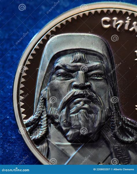 The Portrait Of Genghis Khan On A Mongolian Silver Coin Royalty-Free ...