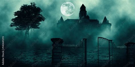 .Horror halloween haunted house in creepy night forest. Stock Photo | Adobe Stock