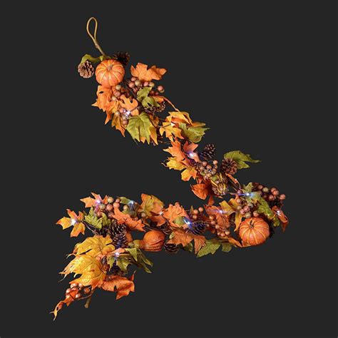 72 Inch Pre-Lit LED Fall Garland With Lights - Maple Leaf Garland With Pumpkins, Gourds, Pine ...