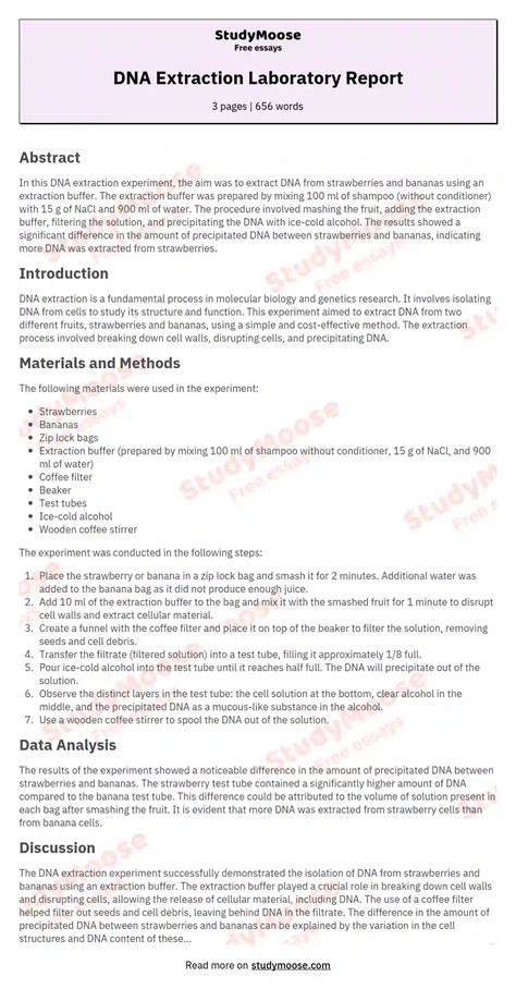 DNA Extraction Laboratory Report - StudyMoose