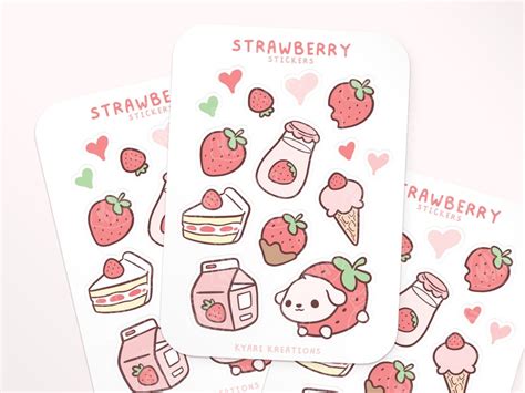 Cute Strawberry Sticker Sheet Pink Stickers - Etsy