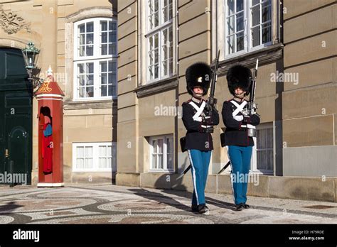 Copenhagen, Denmark - November 11, 2016: Two royal life guards at ...