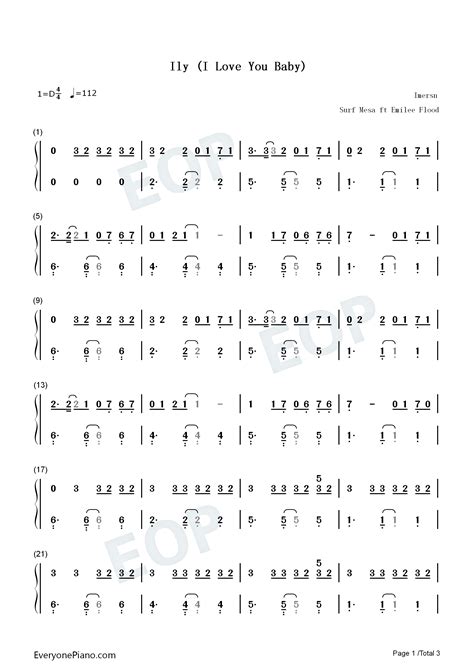 Ily I Love You Baby Numbered Musical Notation Preview -EOP Online Music Stand