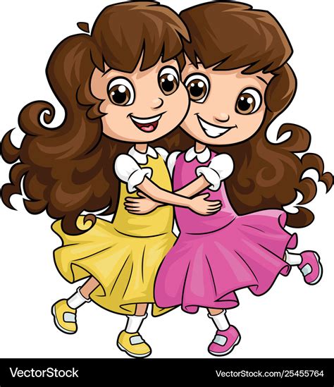 Happy girl sisters hugging 2 Royalty Free Vector Image