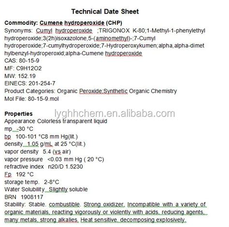 Cumene Hydroperoxide 95% - Buy Cumene Hydroperoxide,Chp,Cumyl Hydroperoxide Product on Alibaba.com