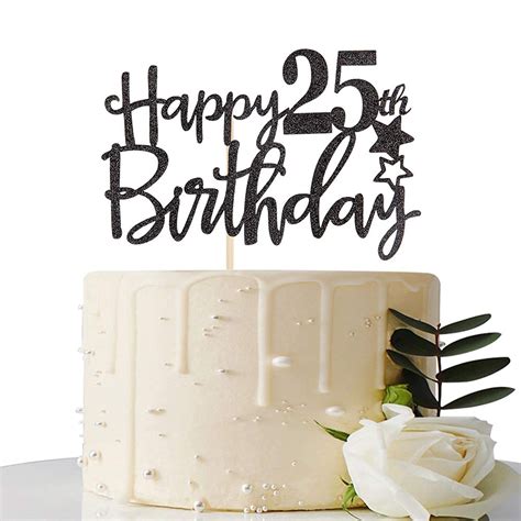 Black Happy 25Th Birthday Cake Topper,Hello 25,S To 25 Years, 25 & Fab - Other Home Décor