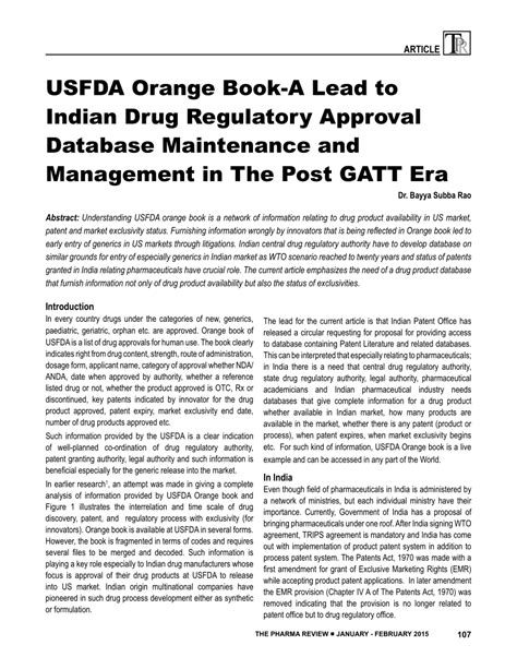 (PDF) USFDA Orange Book-A Lead to Indian Drug Regulatory Approval ...