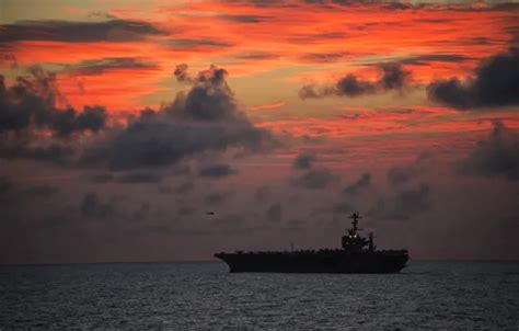Download wallpaper sea, night, army, nimitz-class aircraft carrier USS ...