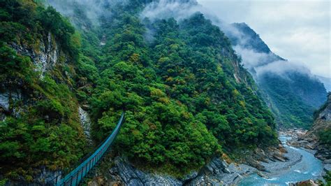 Fond d'écran : pont, Montagnes, rivière, forêt, des arbres, des roches, Taïwan, Parc national de ...