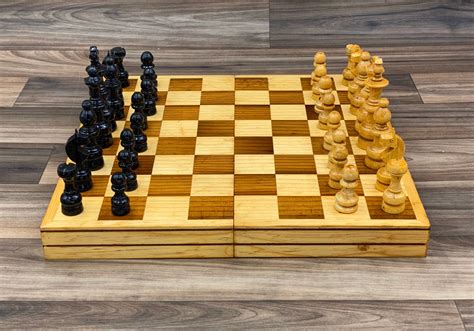 Rustic Wood Chess Set in wood chest folding chess board, Vintage Game night, home decor