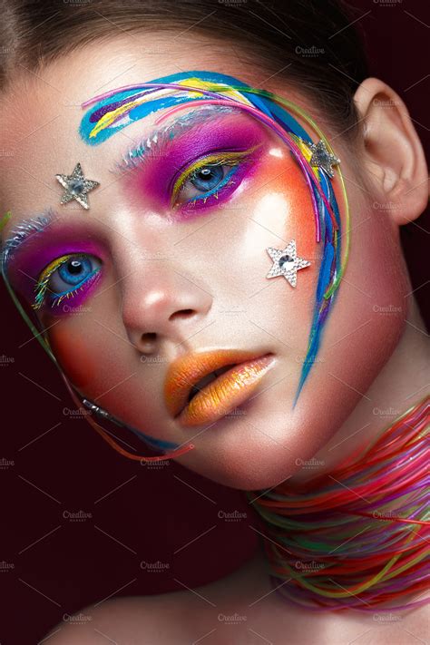 Beautiful girl with creative make-up in pop art style. Beauty face. | High-Quality Beauty ...