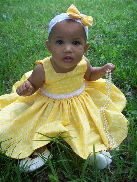 Bright Yellow Baby Girl Dress with Polka Dots and Matching