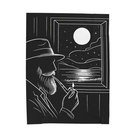 VELVETEEN PLUSH BLANKET Drawing Art Bearded Man Smoking Pipe Night Cabin Core $42.00 - PicClick