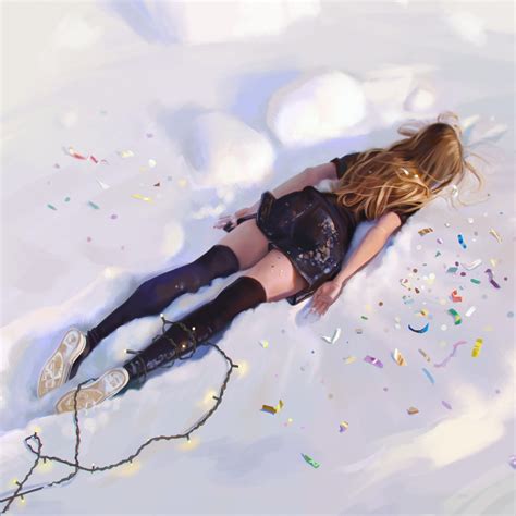 artwork, digital art, drawing, snow, illustration, lying down, women ...