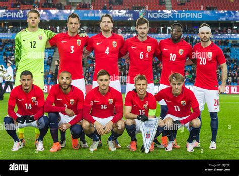 29.03.2016 Ullevaal Stadion, Oslo, Norway Norway team line up during ...